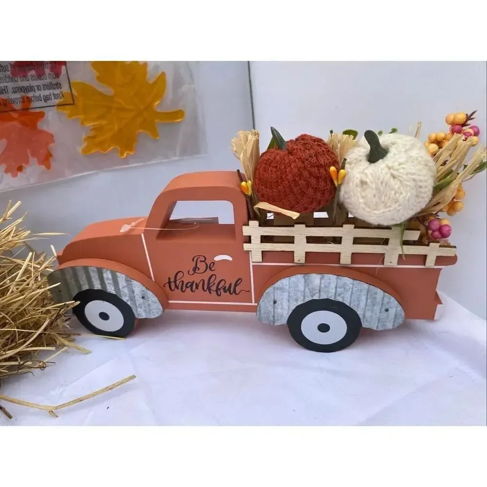 🍁 Fall Harvest Décor 3 Piece Bundle Gnome Plush LED, Be Thankful Truck & Leaf W
